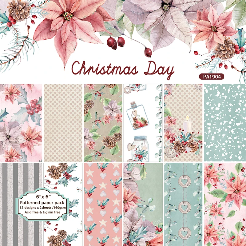 Christmas Day 24 sheet 6"X6" Scrapbooking Design Patterned Paper Pack Handmade Craft Paper Craft Background Pad AlinaCraft