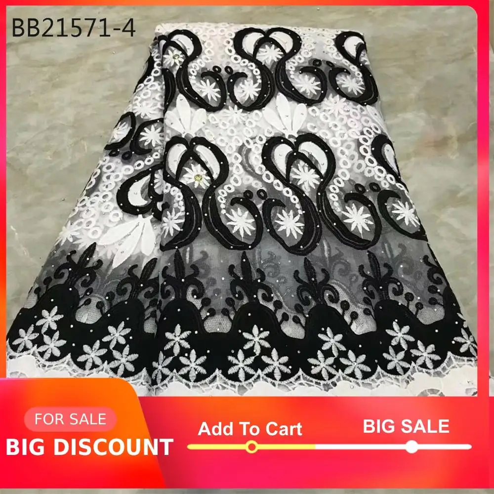 Black and white African Lace Fabric Guipure Cord High Quality Embroidery stones Nigeria party lace | Аксессуары для одежды
