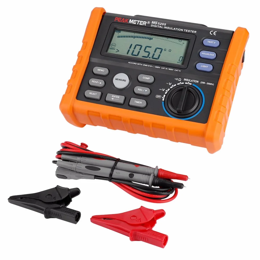 PEAKMETER 2500V тестер сопротивления изоляции MS5205 аналоговый и цифровой Megger метр 0 01 ~ 100G