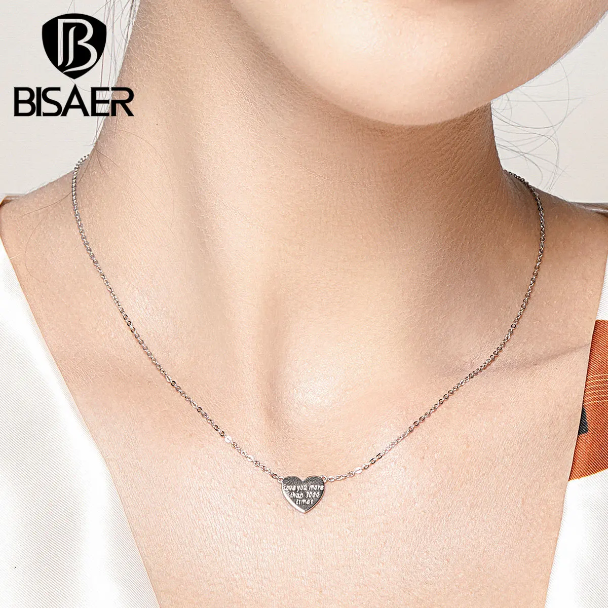 BISAER подлинное 925 пробы Серебряное ожерелье с подвеской Love Story регулируемое подлинное серебряное ювелирное изделие HVN120