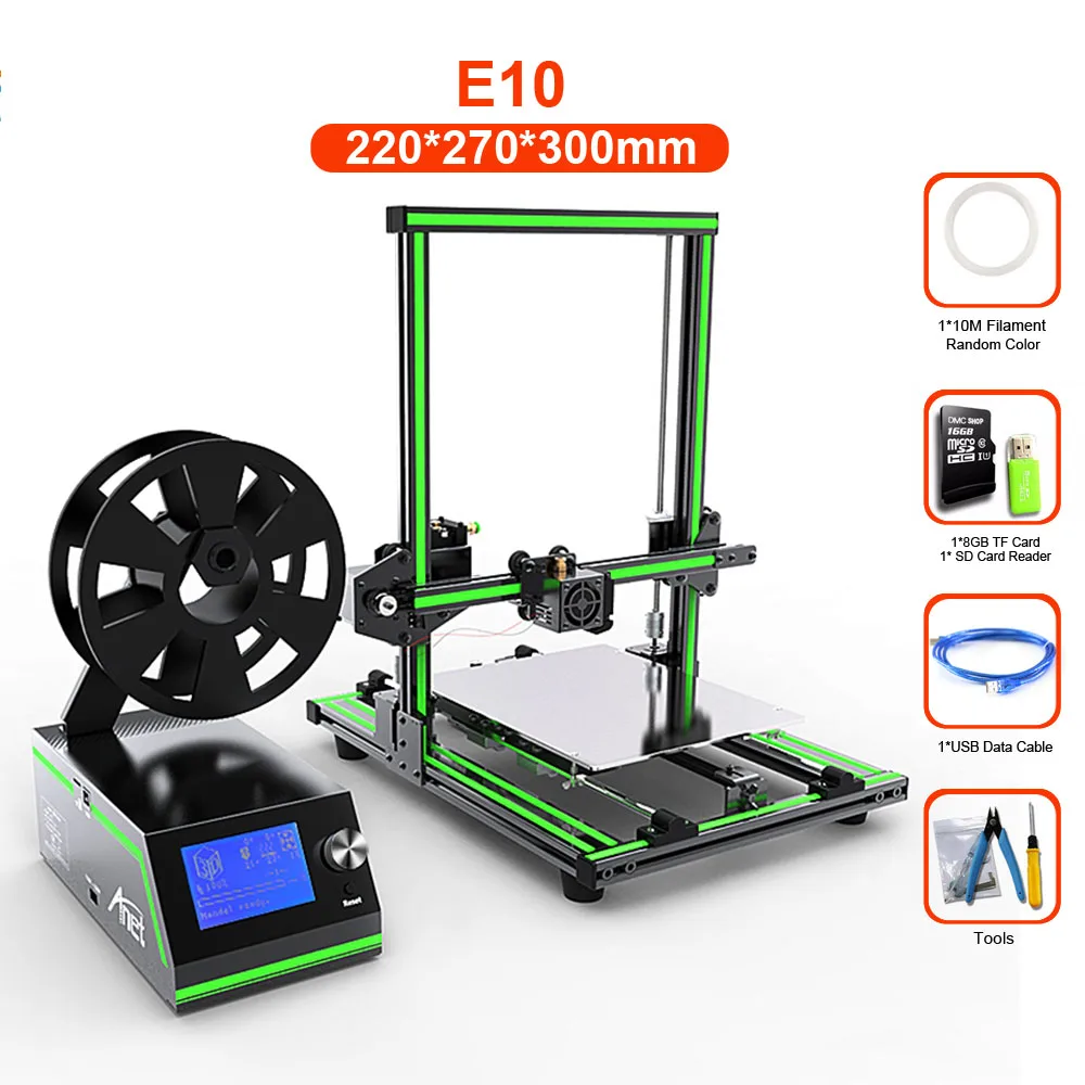Anet Eagel серийный E10 E12 E16 настольный 3d принтер алюминиевая рама Высокая точность Reprap Prusa i3 большой размер DIY 3d принтер набор - Цвет: E10 3D Printer