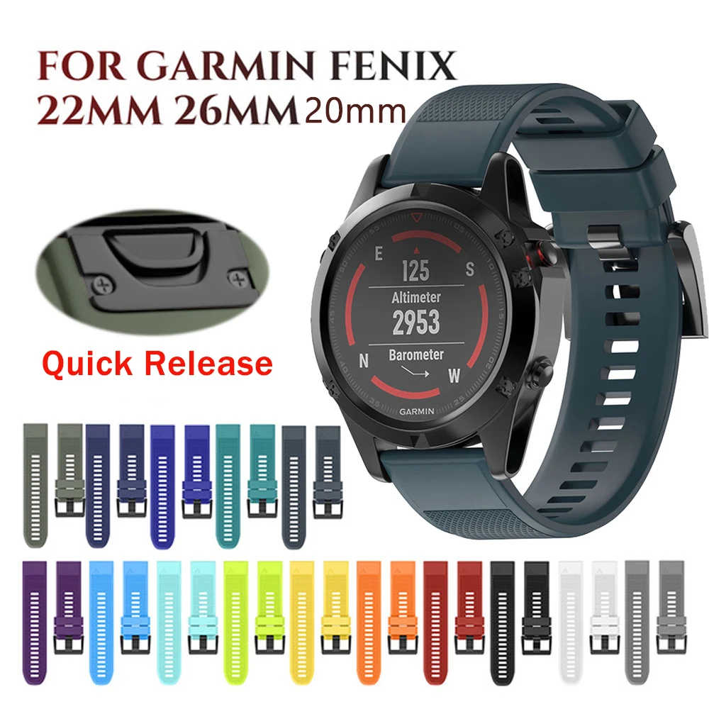 26 22 20 мм ремешок для часов Garmin Fenix 6X 6 6S 5 5S Plus 3 3HR быстросъемный силиконовый Easyfit