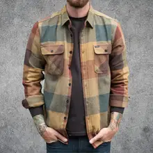 

Shirt Coat Handsome Skin-Touch Windproof Single-Breasted Plaid Shirt Coat Autumn Coat Streetwear