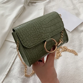 

Simple PU Leather Chain Shoulder Messenger Shoulder Clutch PU Leather Female Shoulder Crossbody Bags Solid Alligator Pattern