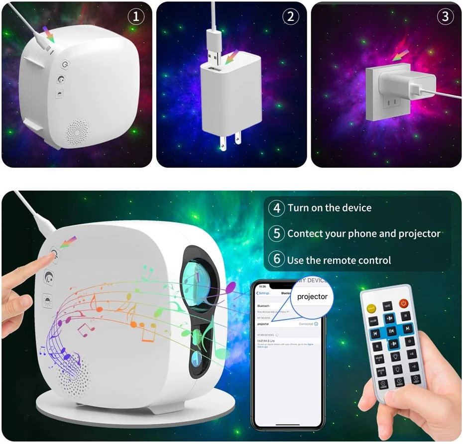 ALIEN Starry Sky Moon Projector Stage Laser Lighting Effect Galax Nebula Ocean Bedroom Kids Party Night Lamp With Music Speaker