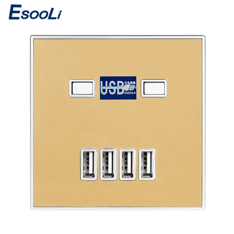 Esooli 4-портовый розетка с USB настенное Зарядное устройство адаптер розетка стандарта евроcоюза Мощность выход Панель электрическое настенное зарядное устройство адаптер для зарядки