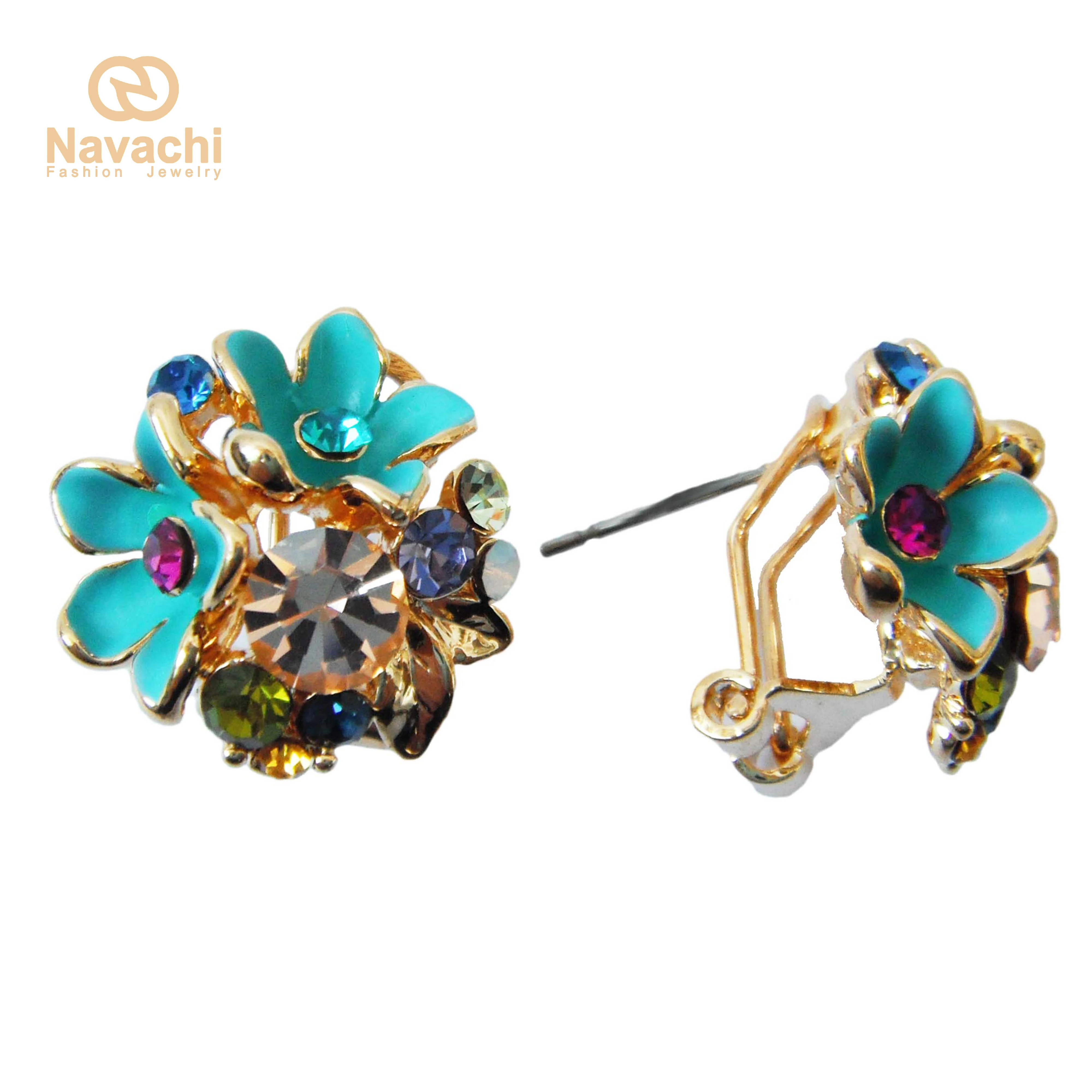 Серьги клипсы с цветком Navachi SMT1554|earrings earring|color crystal earringsrhinestone earrings |