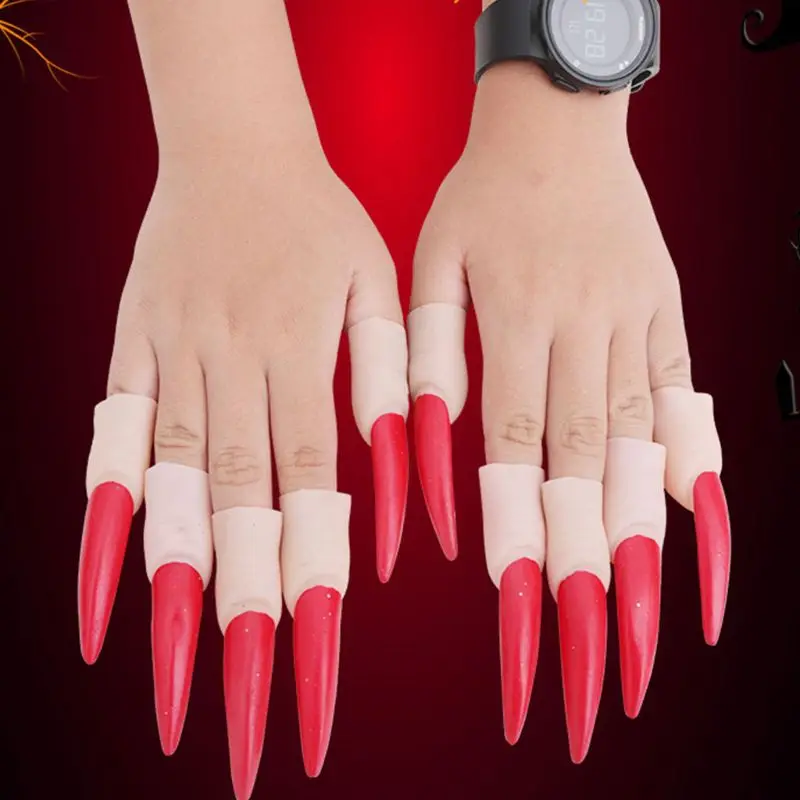 

Horrifying 10 Pcs False Nail Finger Tips Scary Makeup Zombie Cosplay Claw Party Halloween Props