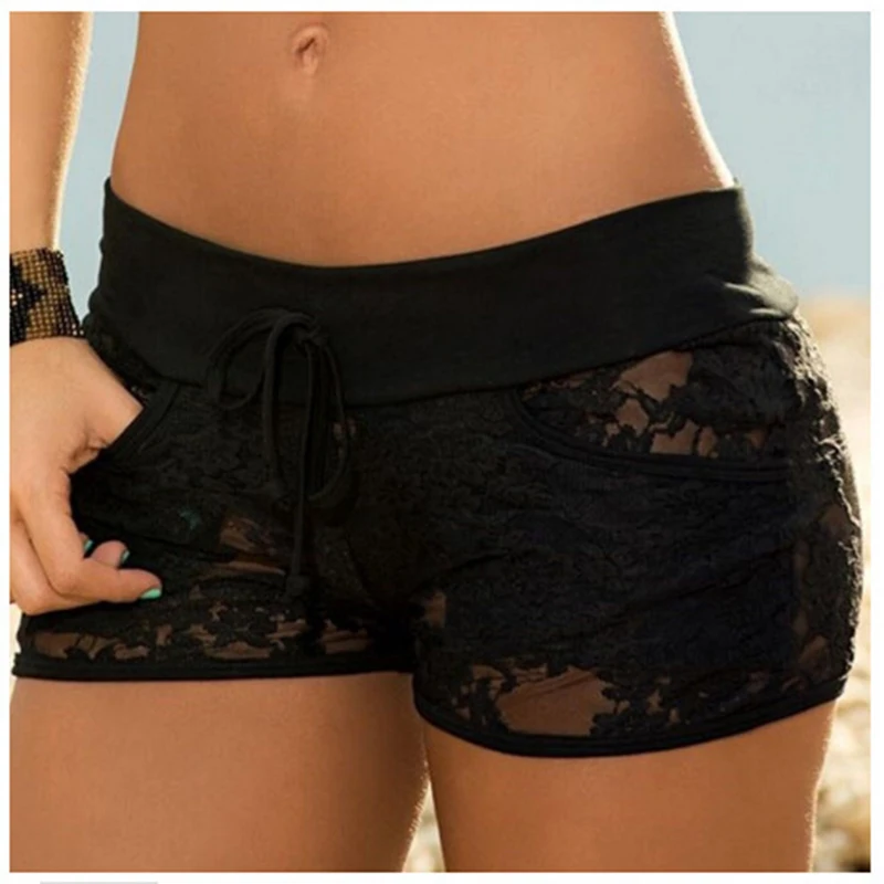 Hot Selling Sexy Women Lace Hollow Out Shorts Summer Elastic Waist Panty Sexy Control Shorts Exotic Boyshorts Transparent