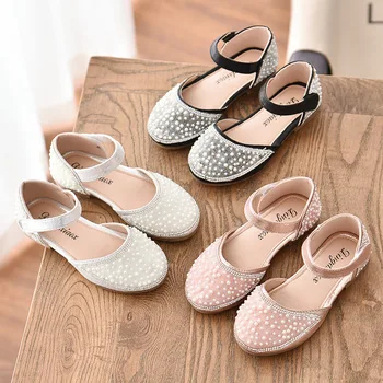 

2020 New Summer Kids Sandals For Girls Shoes Baby Pearl Princess Sandals Fashion Beading Pu Leather Open Toe Flat Beach Sandals