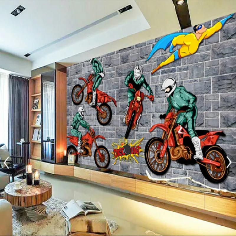 Креативный Мотокросс Спорт Большая фреска 3d обои спальня гостиная ТВ фон живопись трехмерные обои