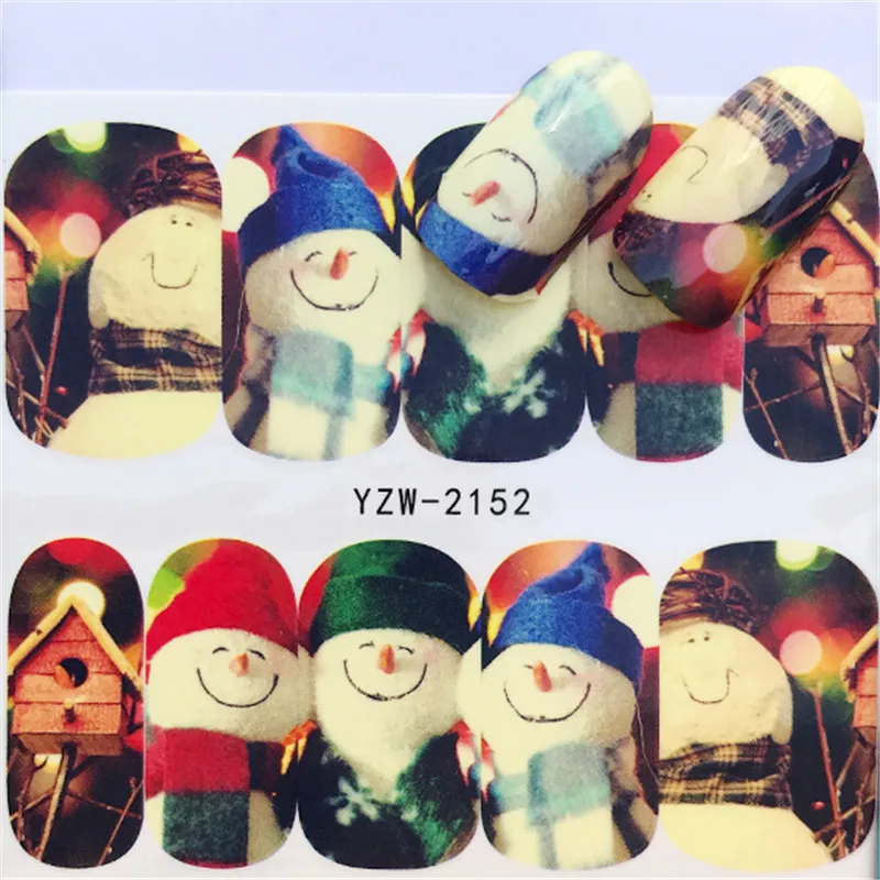 Новинка, рождественское искусство для ногтей, водное тату, снеговик, наклейки для наклеек, Рождественский Санта Клаус, олень, полное украшение - Цвет: YZW-2152