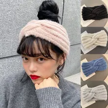 

Warm Wool Knitted Headband Vintage Cross Wide-brimmed Hair Band Korean Version Warm Retro Knitting Elastic Hair Accessories