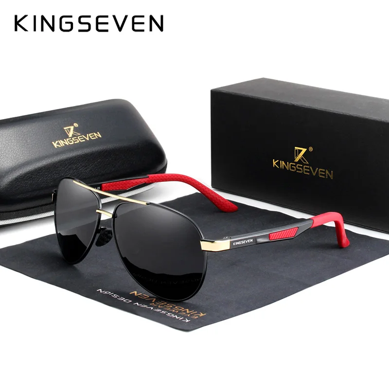 Солнцезащитные очки Мужские KINGSEVEN черные солнцезащитные в алюминиевой оправе