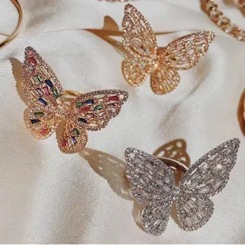 

New Trendy Big Butterfly Ring Luxury Rhinestone Crystal Finger Rings Engagement Wedding Party Female Rings Animal Jewelry R01851