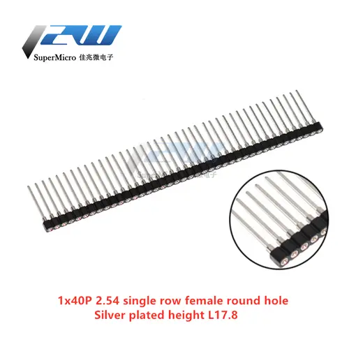 5 Pcs Round Hole Pin Header 2.0MM/2.54MM Pitch Row Female/Male, Single Row 1x40P Row 2x40P Double Row Pin Round Pin Gold Plated - Image 5