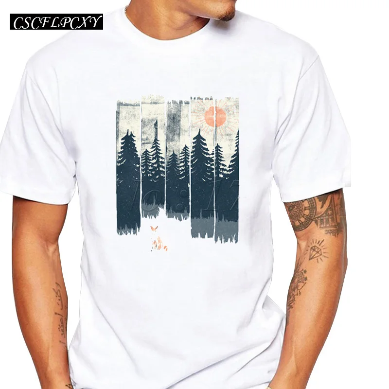 

High Quality 2019 Newest A Fox in the Wild design Men T-Shirt Short Sleeve Fashion Retro Printed Tops Summer Cool Tees