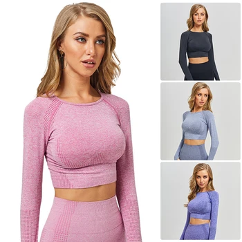 

Long Sleeve Gym Yoga Sports Crop Top Women's Seamless T-shirt Fitness Woman Sport Tshirt Workout Tops For Women Sportswear 7