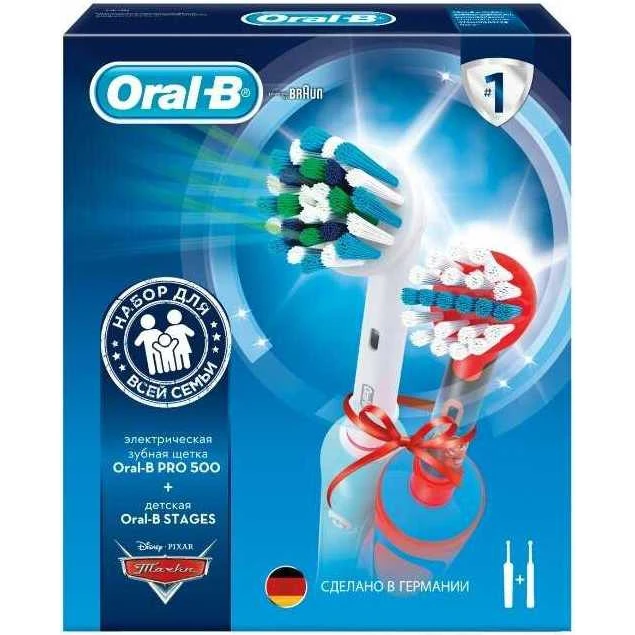 Набор электрических зубных щеток ORAL-B PRO 500 + Stages Power Cars белый | Бытовая техника