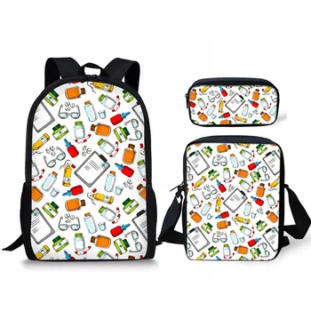 

Fashion 3PC/Set Backpack Medicine Bottle Needle Tube Pattern Students School Bags Cartoon Teenagers Book-Bags Set Mochilas