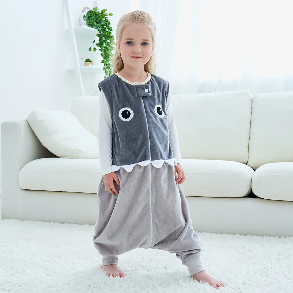 Gray Фланелевые детские пижамы SLIAXIU Kigurumi, комплект зимних детских пижам без рукавов с изображением животных для мальчиков и девочек, одежда для сна, комбинезоны - Цвет: Gray