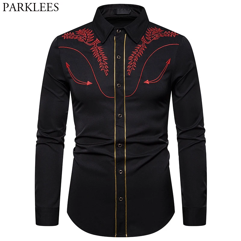 Men's Embroidered Arrow Design Western Shirt Stylish Slim Fit Long Sleeve Shirt Party Cowboy Festivals Button Down Shirt Camisas Men's Embroidered Arrow Design Western Shirt Stylish Slim Fit Long Sleeve Shirt Party Cowboy Festivals Button Down Shirt Camisas