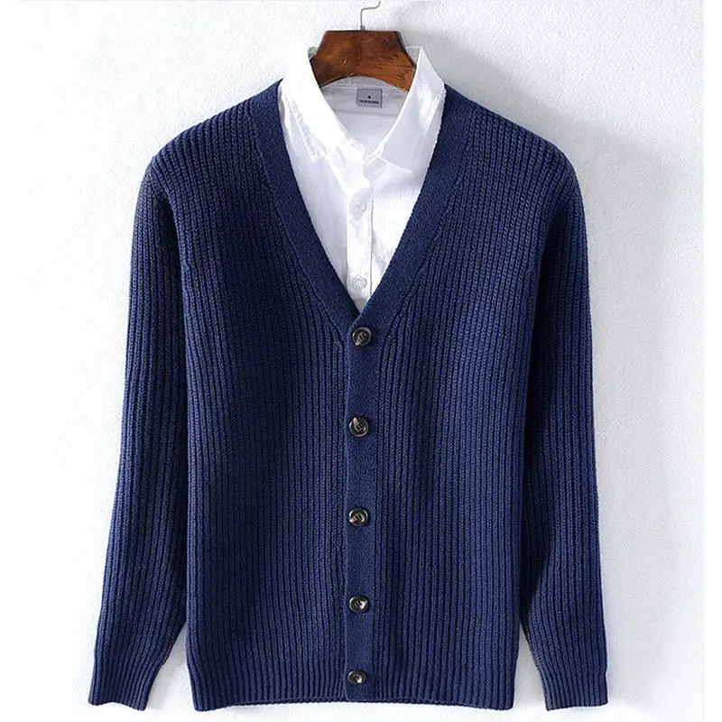 High quality Autumn Winter Mens long sleeve v-neck knitted sweaters casual woolen knitted thick mens sweaters mens coats