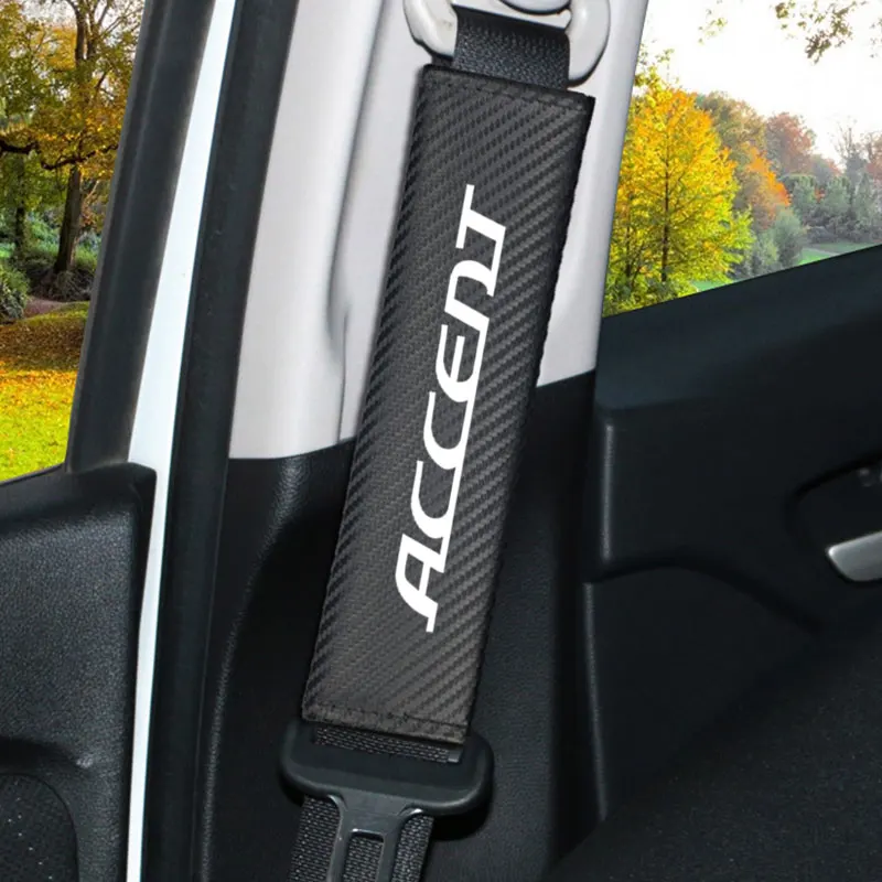 2pcs/set Carbon fiber Seat belt Shoulder Pads covers emblems for hyundai ACCENT ELANTRA TUCSON IX20 Car-styling | Автомобили и
