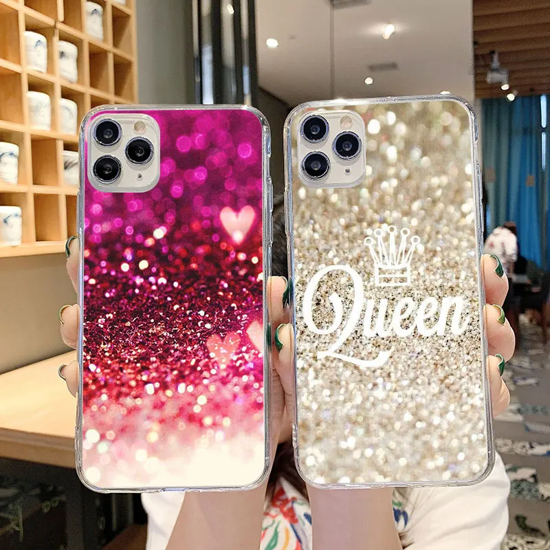 Green Pink gold Glitter Cute Clear Hard Cover Case For iPhone 11 Pro X XR XS Max 7 8 6 6s Plus 5 se 5S Fashion Silica gel shell | Мобильные