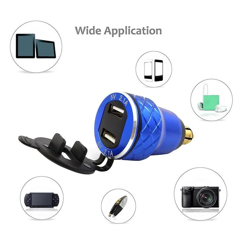Водонепроницаемый светодиодный алюминиевый мотоциклетный двойной USB зарядное устройство DIN разъем 4.2A вольтметр для автомобиля мотоцикла