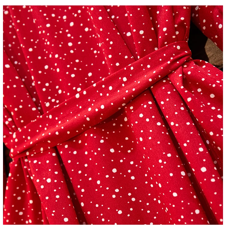 XL-5XL плюс размер женское красное шифоновое платье-рубашка осень корейская мода v-образным вырезом с длинным рукавом Свободные повседневные женские цветочные платья