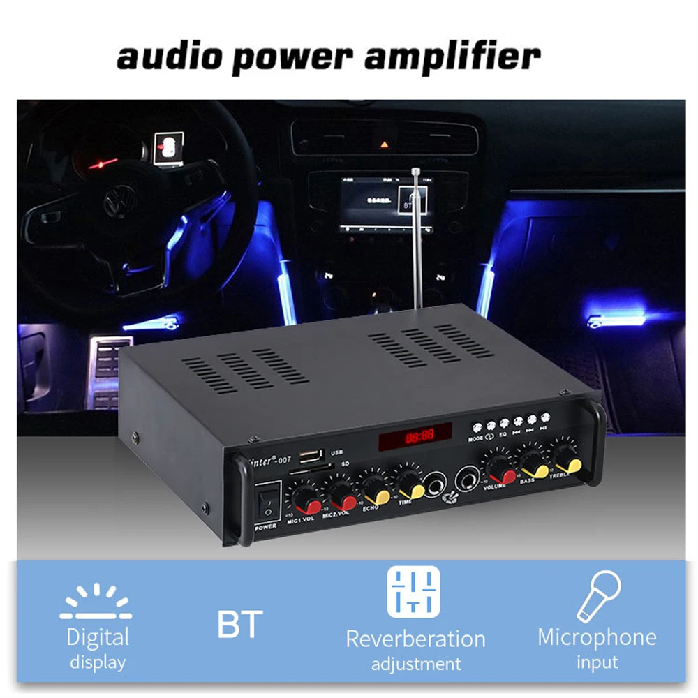 Kinter-007 мини стерео аудио усилитель мощности BT цифровой аудиоприемник слот USB SD MP3 плеер FM радиомикрофон вход дистанционное управление