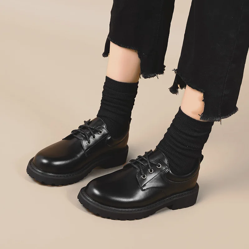 

Small Leather Shoes Women's 2019 New Style Autumn And Winter plus Velvet England Big Head Shoes round-Toe Brogue Shoes Women's L