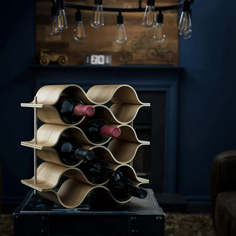 9 Бутылок деревянная волна винный шкаф отдельно стоящий для стола, бара или счетчика современный минималистичный дизайн сладкие и сухие вина для небольших H