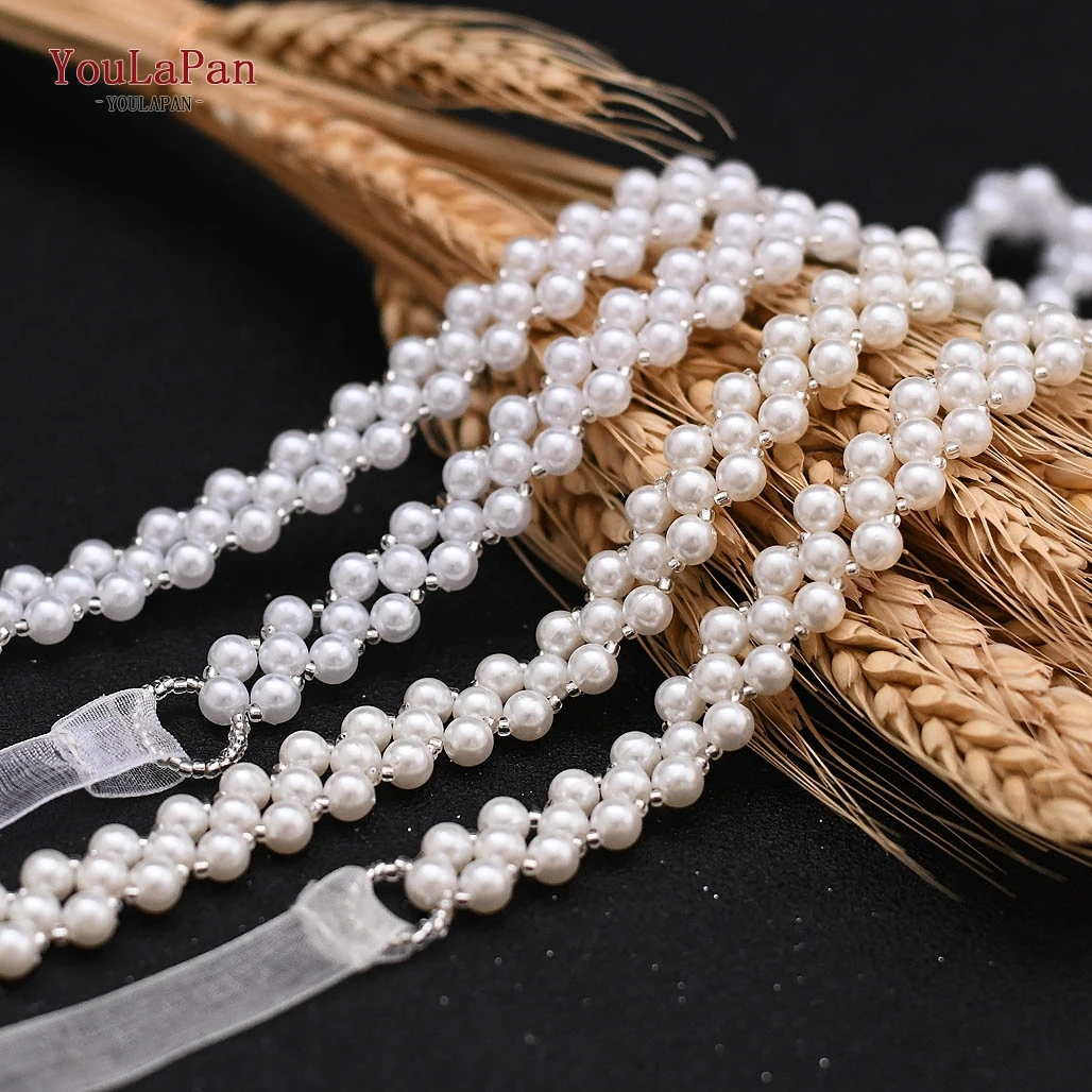 

YouLaPan S34 Pearls Belt Bridal Wedding Dress Sash Beaded Chain for Women Handmade Waistband Ribbion Party Women Accessories