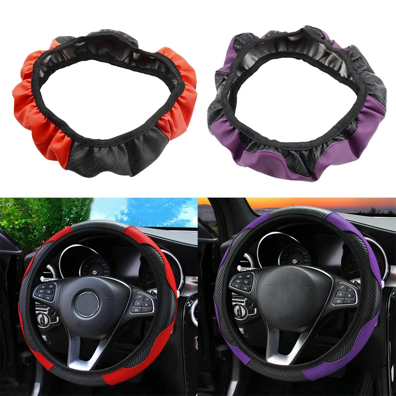 

Car Steering Wheel Cover Breathable Anti Slip PU Leather Steering Covers Suitable 37-38cm Auto Decoration Carbon Fiber