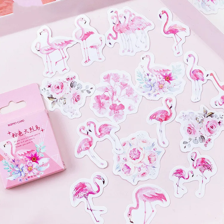 

45pcs Boxed Stickers Pink Flamingo Girl Heart Series Space Creative Handbook Bicycle Decorative Diary Seal Stickers on The Phone
