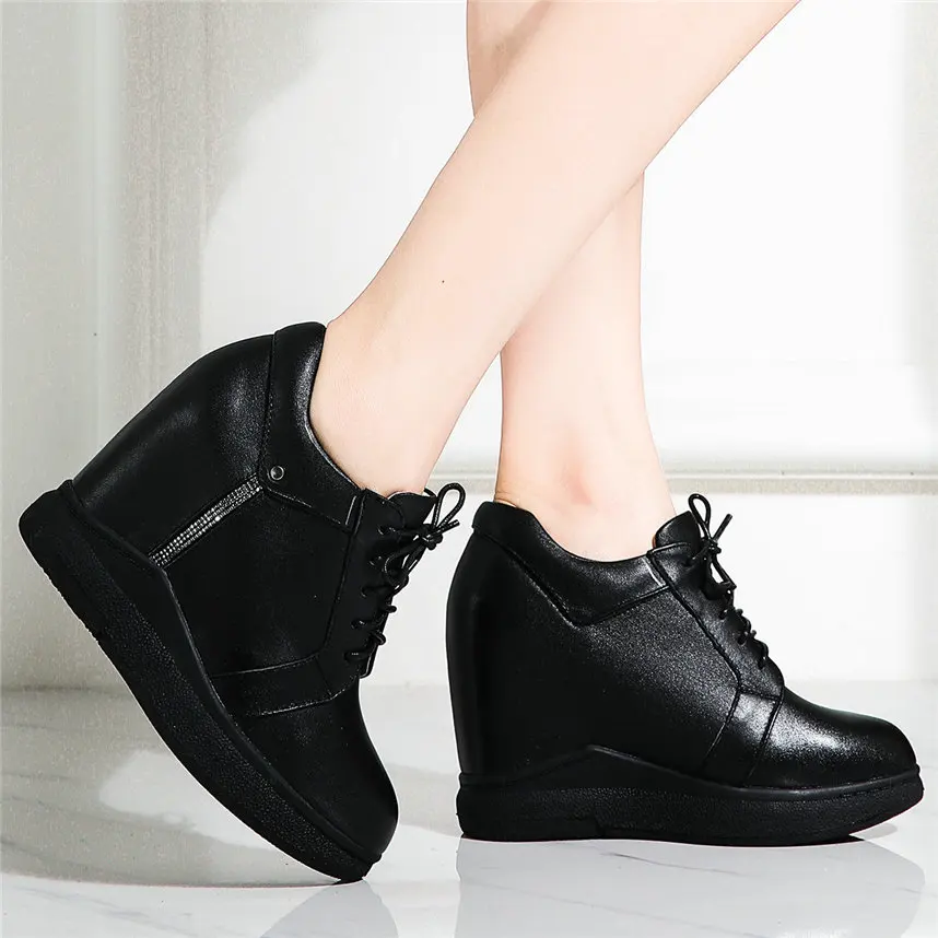 Zapatos informales con cuña de cuero de vaca para mujer, calzado de tacón  alto con punta en pico, para viaje, tenis, color blanco y negro|Zapatos de  tacón de mujer| - AliExpress
