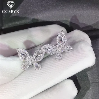 

S925 Silver Needles Stud Earrings For Women Simple Cubic Zirconia Butterfly Earring Jewelry Prevent Allergy Drop Shipping CCE706