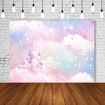 

pink magical glitter castle backdrop kids girl 1st birthday party baby shower photo background wall table Decor banner SM-621