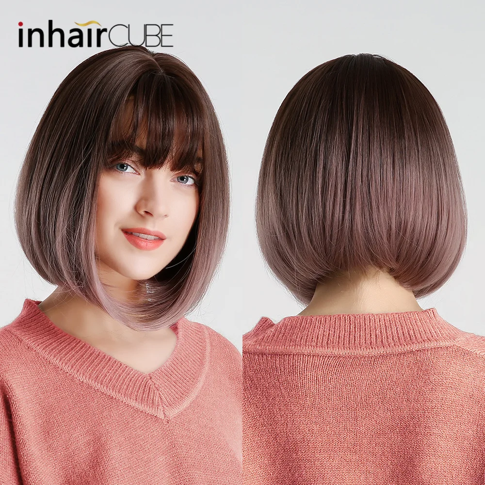 Inhair Cube 10 дюймов Боб синтетические плоские челки женский парик омбре с