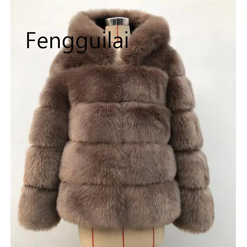 FENGGUILAI зимнее толстое теплое пальто из искусственного меха для женщин, плюс размер, с капюшоном, с длинным рукавом, искусственный мех, куртка, Роскошные зимние меховые пальто bontjas