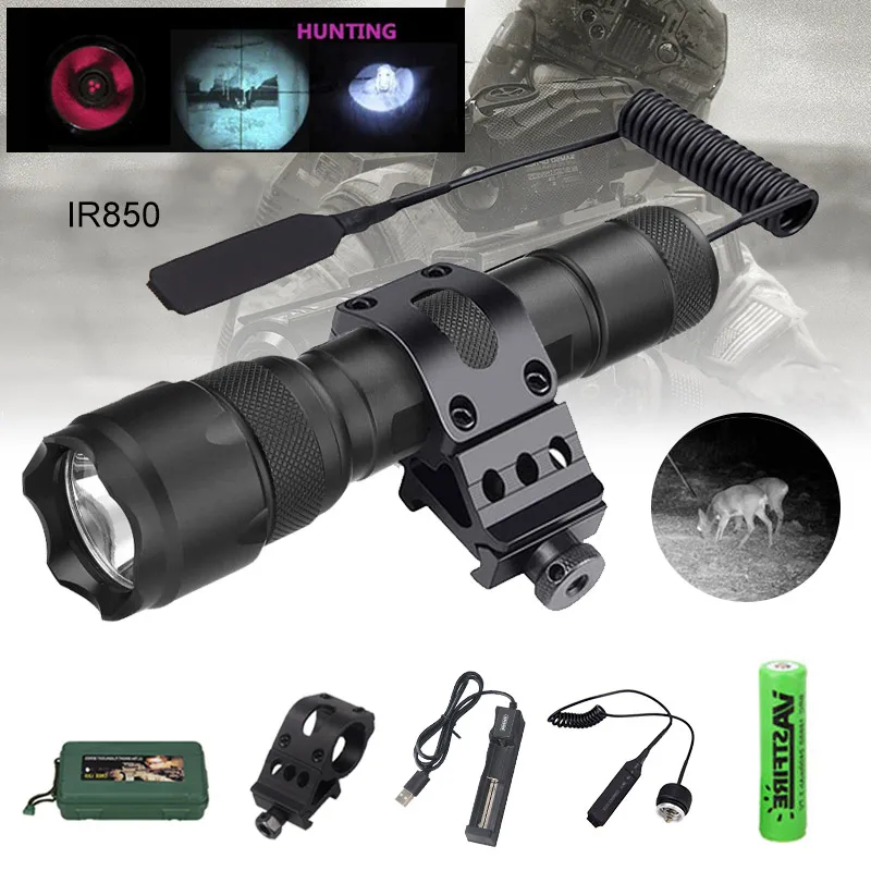 VASTFIRE Infrared LED Flashlight IR 850nm 940nm, Night Vision Tactical Hunting Rifle Mount Remote Switch 18650 USB Charger