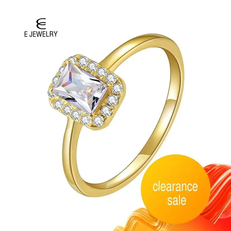 E Jewelry Кольцо из стерлингового серебра 925 пробы 14K позолоченное квадратное белое