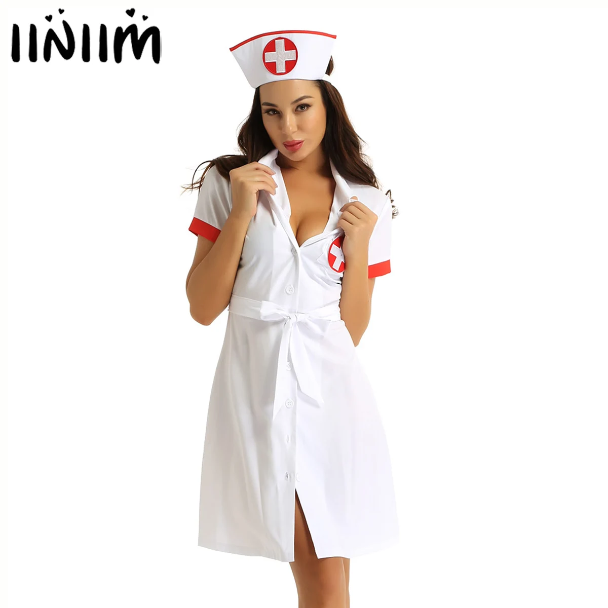 Erotic Halloween Fancy Cosplay Costumes Women Naughty Lingerie Sexy Nurse Dress with Belt Hat Uniform Outfit Party Kinky Costume
