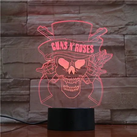 Guns N' Roses, 3D ночник, Usb сенсорный датчик, для комнаты, светильник, подарок фанов, GNR, жесткий рок-группа, логотип, светодиодный ночник, детский - Испускаемый цвет: 2