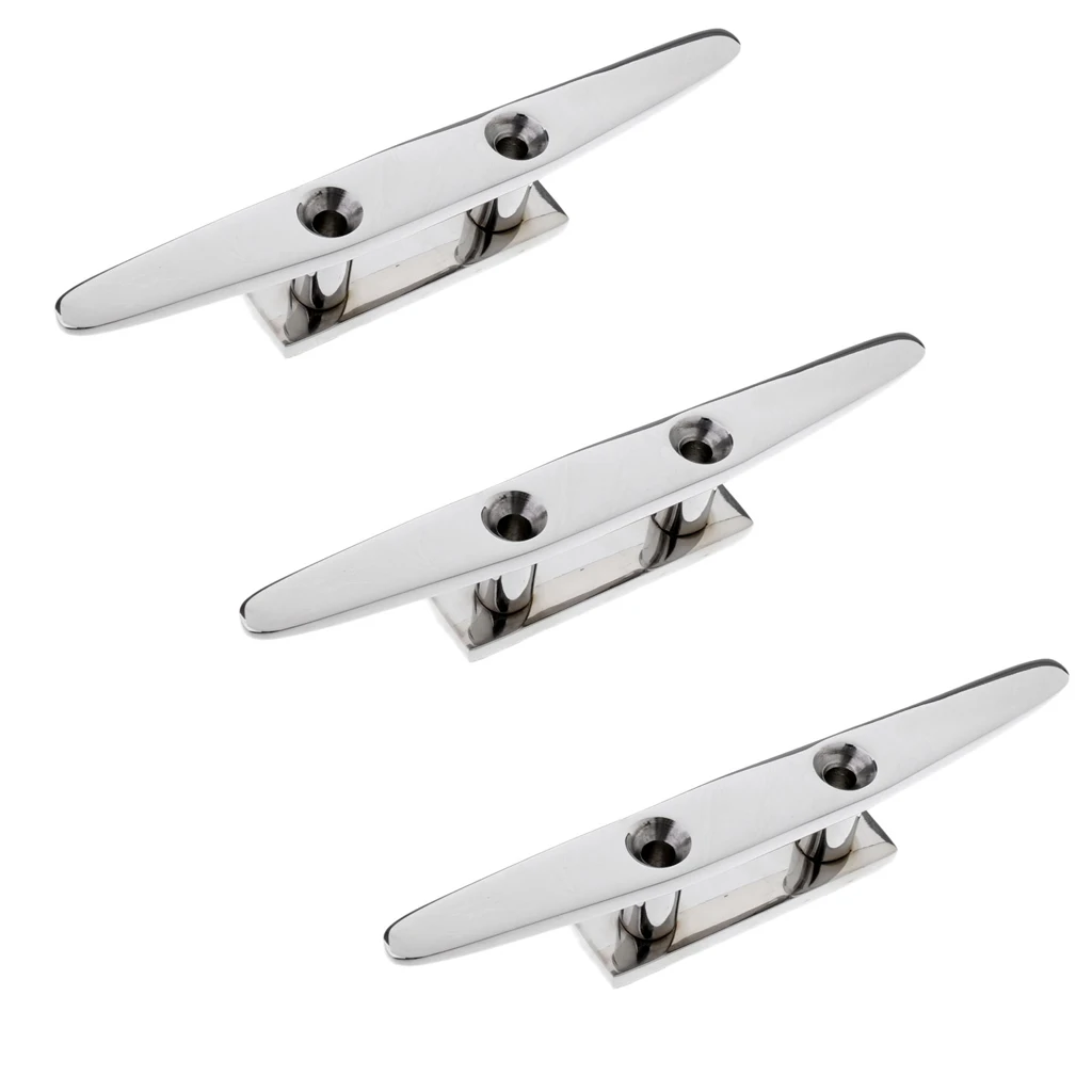 3pcs Stainless Steel Low Flat Cleat 8inch for Watercraft, Boat, Yacht
