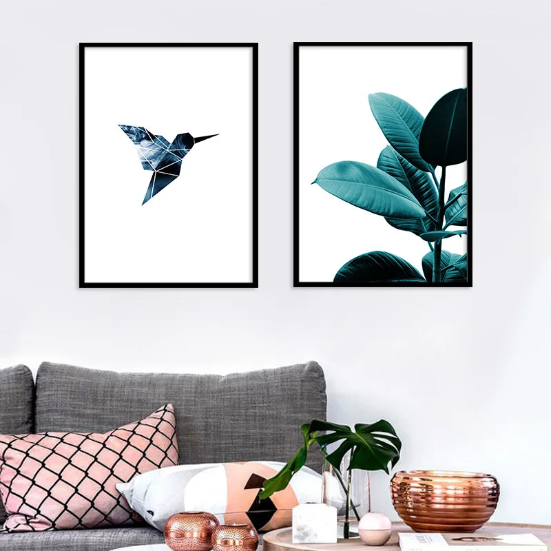 

Minimalist Doctrine Creative Flying Bird Green Plant Leaves Home Decoration Canvas Print Painting Core Hot Selling