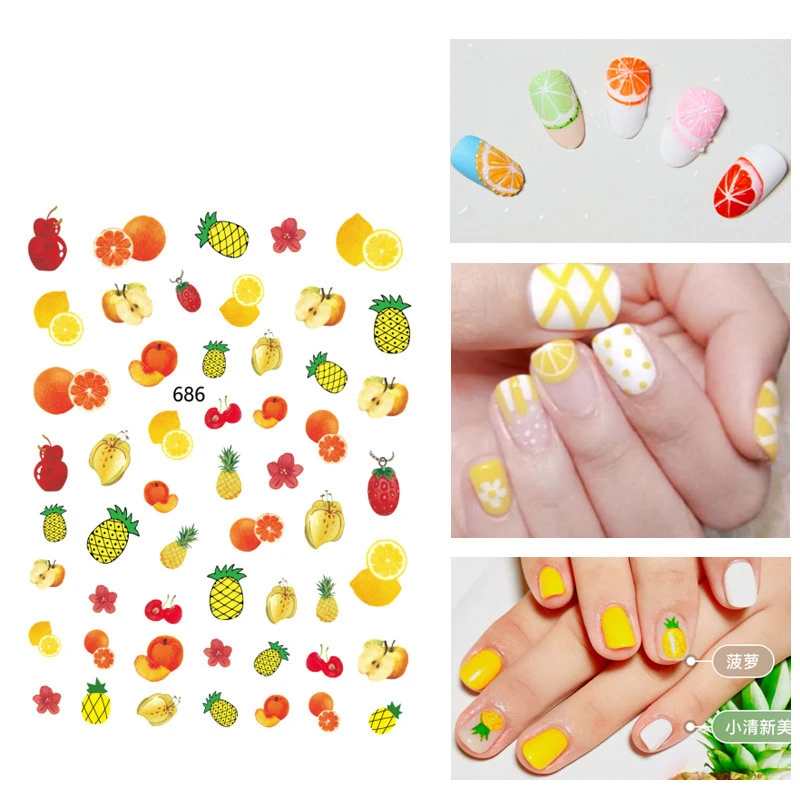 Nusx 1 Sheet Cactus Avocado Flower Fruit Paper Nail Sticker DIY Applique Manicure Sticker Decor Pattern 4