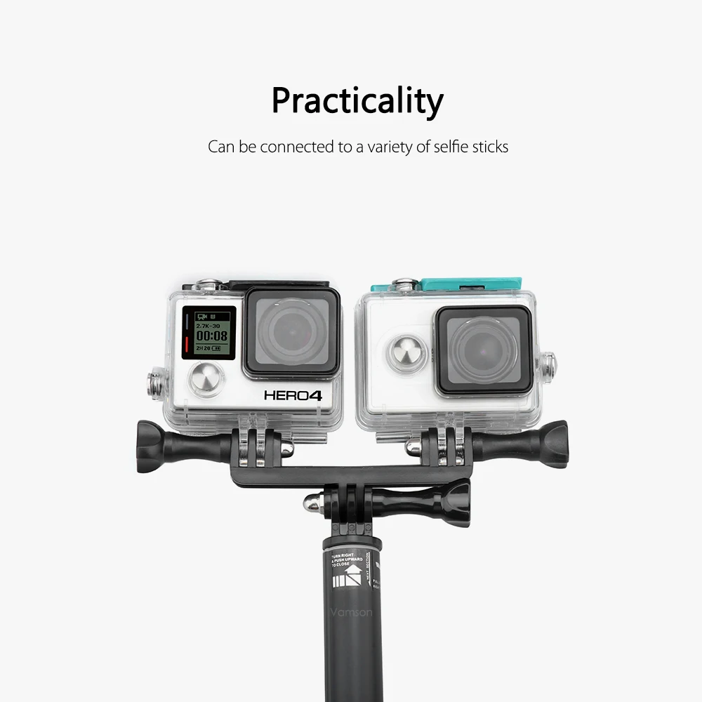 Vamson для Go pro аксессуары двойной кронштейн крепление моста Gopro Hero 8 7 6 5 4 DJI OSMO Yi 4K